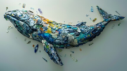Waste Bottle Ocean Whale: Conceptual Art in Grocery Advertisement Style Generative AI