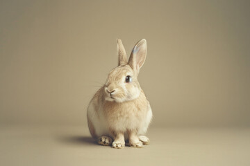 Obraz premium A purebred rabbit poses for a portrait in a studio with a solid color background during a pet photoshoot.