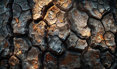 Close-up of pine bark with intricate patterns and textures