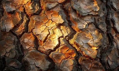 Close-up of pine bark with intricate patterns and textures