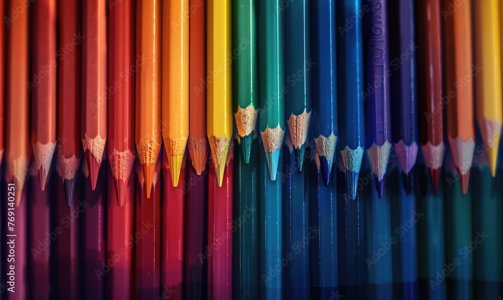 Poster colored pencils arranged neatly in a row