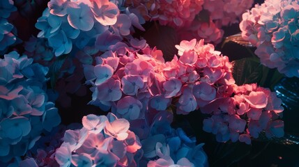 Cinematic Lighting on Pink and Light Blue Hydrangeas Generative AI
