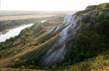 Chalk cliffs, and sunrise over the river - 769141213