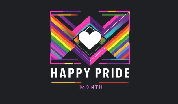 Pride graphic design for the modern era, featuring rainbow stripes and bold geometric patterns A heart symbol centered Generative AI
