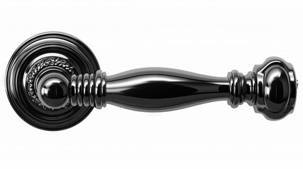 Modern sleek Black Nickel Latch Door Handle isolated on white background. Contemporary doorknob with a glossy finish. Concept of minimalist design, stylish interiors, and modern decor. - obrazy, fototapety, plakaty