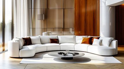 Modern Living Room with Elegant Sofa, Stylish Furniture, and Contemporary Design, Comfortable and Luxurious Home Interior