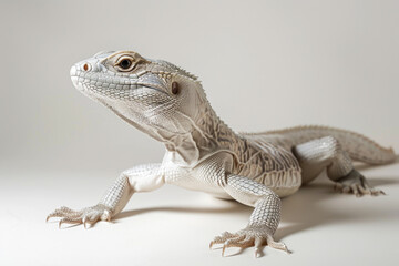 Obraz premium A purebred lizard poses for a portrait in a studio with a solid color background during a pet photoshoot.