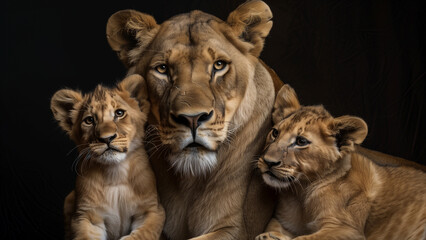 Majestic Creatures: Realistic Lion Family Portrait