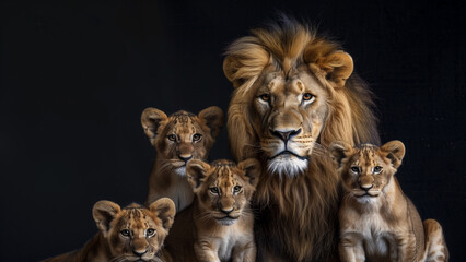 Majestic Creatures: Realistic Lion Family Portrait