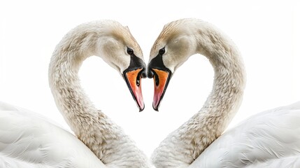 Obraz premium Two Swans Forming a Heart-Shaped Neck Formation in Isolation Generative AI