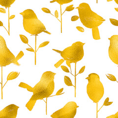 golden birds seamless pattern background