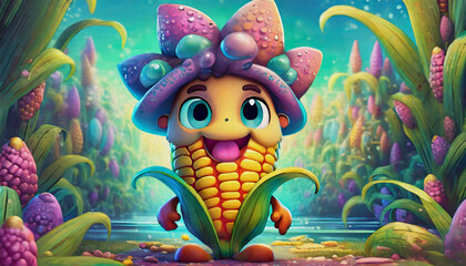 oil painting style Cartoon character Corn