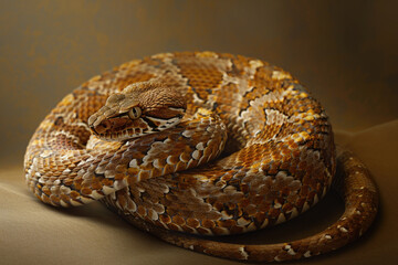 Obraz premium A purebred snake poses for a portrait in a studio with a solid color background during a pet photoshoot.