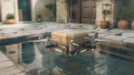 Drone delivering a postal parcel. - 769143807