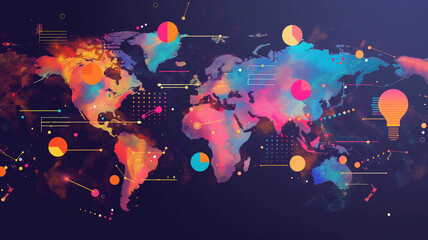 Background of colorful map of world with some graphs. - 769143845