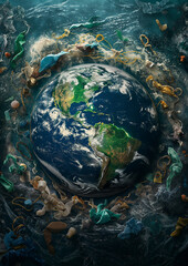 The concept of the earth submerged in polluted water. - 769144075