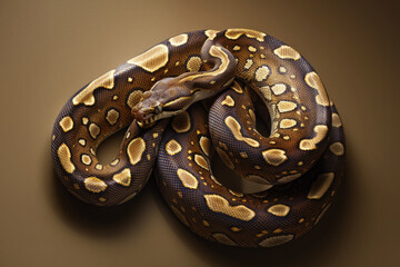 A purebred snake poses for a portrait in a studio with a solid color background during a pet photoshoot.- 769144215