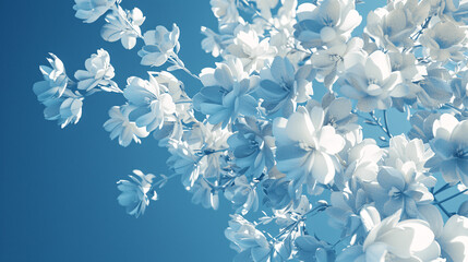 A bunch of white flowers on a blue background created, Generative AI.