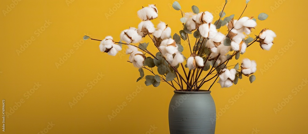 Poster white cotton arranged in a vase, creating a soft and fluffy display