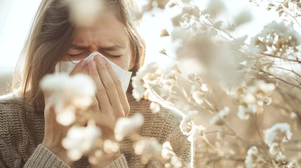 Fotobehang woman suffers from pollen and grass allergy © bmf-foto.de