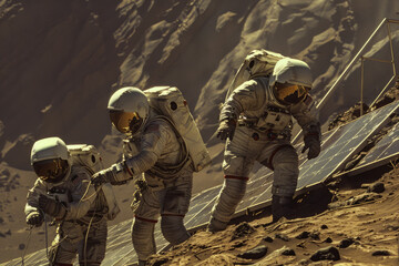 Astronauts construct a solar power station on Mars.- 769146884