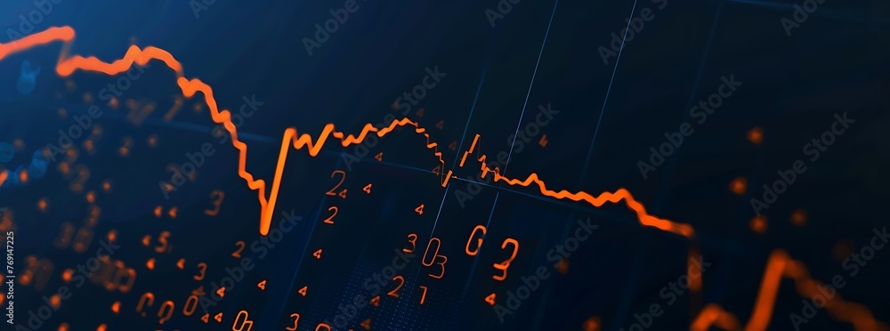 Poster stock prices background. a stock market graph with an orange line going down, indicating falling tim