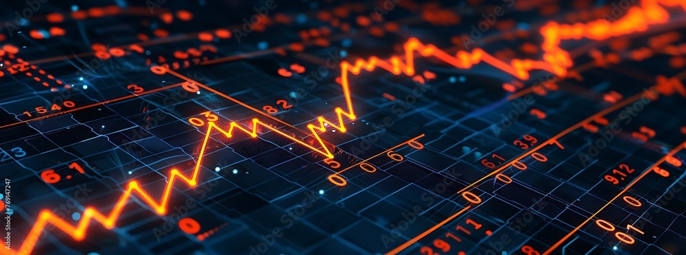 Poster stock prices background. a stock market graph with an orange line going down, indicating falling tim