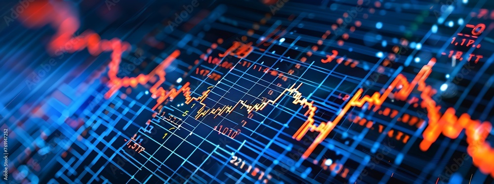 Poster stock prices background. a stock market graph with an orange line going down, indicating falling tim
