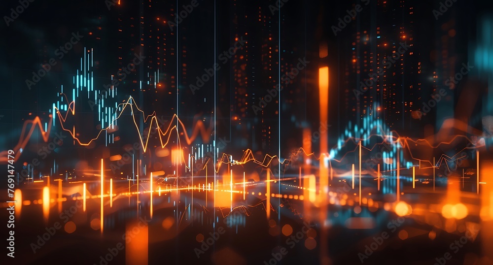 Poster financial technical forex colorful trading diagrams and stock market data with lines and dynamics
