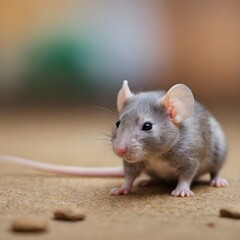 Up-Close Encounter With a Curious Domestic dumbo Rat on Textured Brown Background