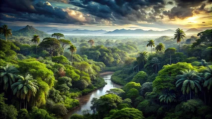 Fotobehang Amazon river exotic landscape with sky and forest reflection, nature wallpaper. Generative ai © designermetin