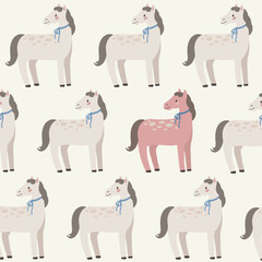 Horse seamless pattern hand drawn cute kids background vintage retro pallete