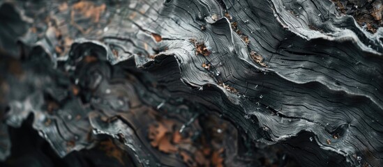 Piece of wood with a textured surface and natural colors placed in front of a black background, creating a striking contrast