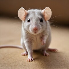 Up-Close Encounter With a Curious Domestic dumbo Rat on Textured Brown Background