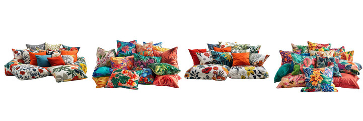 Set of aa captivating assortment of vantage and modern bedding or sofa cushion on a transparent background.