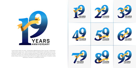 Set of Anniversary Logotype blue color with gold ribbon can be use for special day celebration