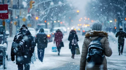 Foto op Plexiglas people in are walking as it snows © matoya
