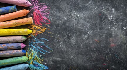 A colorful floral chalk drawing adorns the left side of a blackboard, with generous copyspace to the right for Teacher's Day content. - Powered by Adobe
