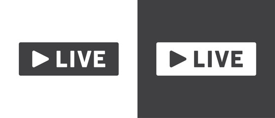 Live streaming icon. Video stream vector icon, Flat icon and buttons of live streaming, broadcasting, online stream. Live vector icon in black and white background.