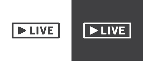 Live streaming icon. Video stream vector icon, Flat icon and buttons of live streaming, broadcasting, online stream. Live vector icon in black and white background.