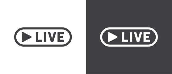 Live streaming icon. Video stream vector icon, Flat icon and buttons of live streaming, broadcasting, online stream. Live vector icon in black and white background.