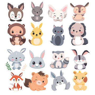 Set of cute cartoon animals. Vector illustration. c