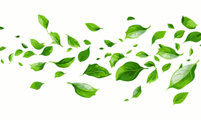 Green leaves flying in the wind vector illustration on white background