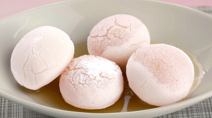 Fototapeta na wymiar Japanese delicate tasty mochi rice cakes on a decorative plate in traditional Japanese style.
