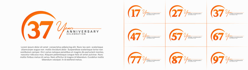 Set of Anniversary Logotype orange color can be use for special day celebration