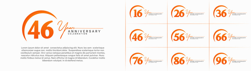 Set of Anniversary Logotype orange color can be use for special day celebration