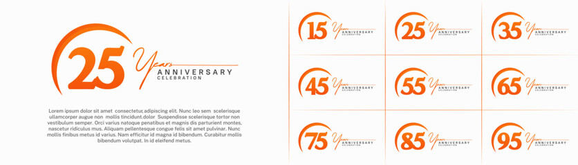 Set of Anniversary Logotype orange color can be use for special day celebration