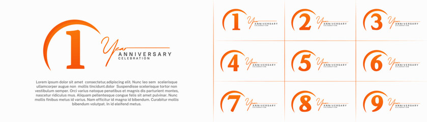 Set of Anniversary Logotype orange color can be use for special day celebration
