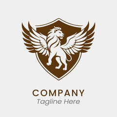 lion wing logo with shield design icon template
