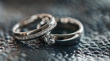 Obraz na płótnie Canvas Bridal wedding rings, gold rings blurred white background